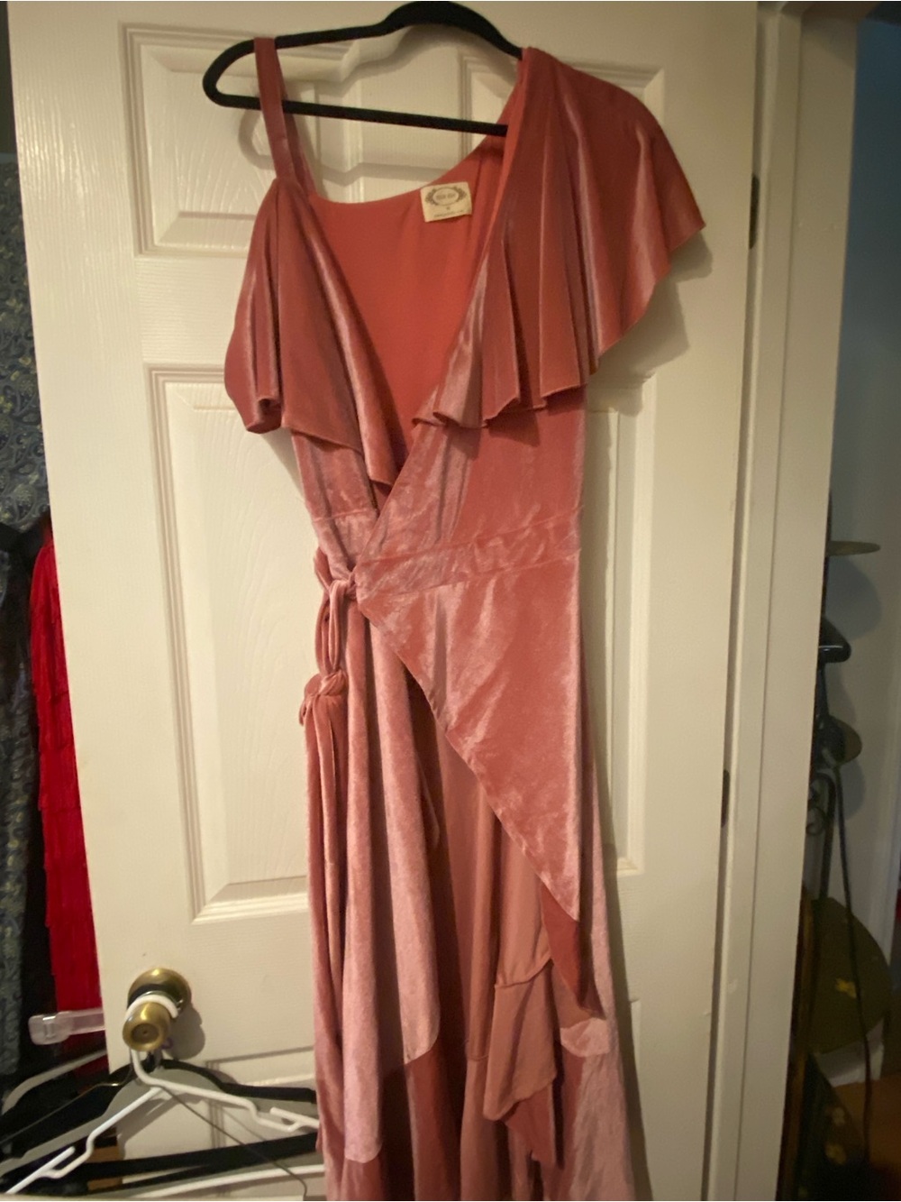 Joyfolie Dusty Rose Velvet Asymmetrical Wrap Dress
